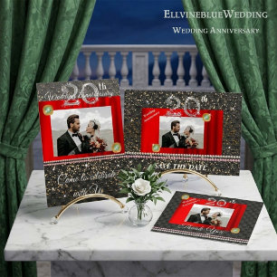 Black, Platinum & Pearls 20th Wedding Anniversary  Invitation