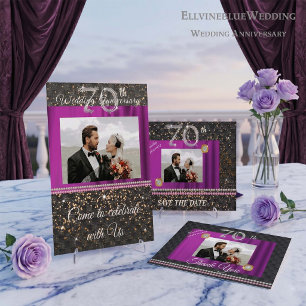 Black Platinum & Pearls 70th Wedding Anniversary I Invitation