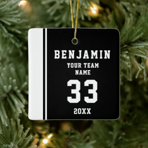Black Player Name Number Team Sports Kids Keepsake Ceramic Ornament