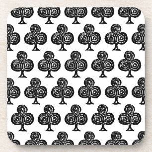 Black Playing Card Symbol Club Shape Lino Cut Coaster