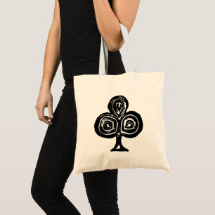 Black Playing Card Symbol Club Shape Lino Cut Tote Bag