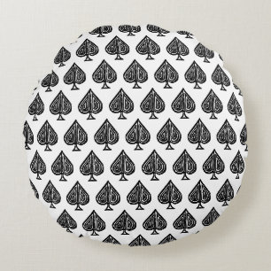 Black Playing Card Symbol Spades Shape Lino Cut Round Pillow
