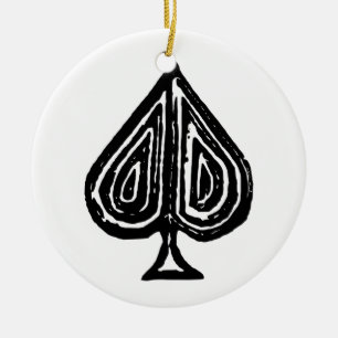 Black Playing Card Symbol Spades Shape Linocut Ceramic Ornament