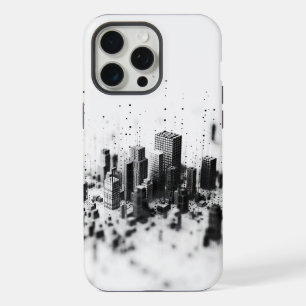 Black pointillism monochromatic city architecture iPhone 15 pro max case