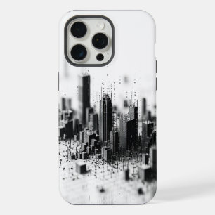 Black pointillism monochromatic urban architecture iPhone 15 pro max case