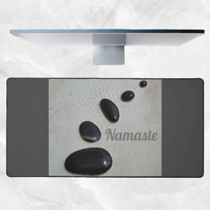 Black Polished Zen Stones Garden Grey Grey Desk Mat