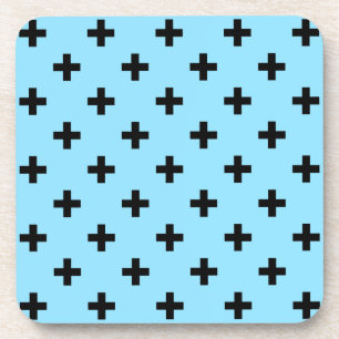 Black polka crosses on baby blue coaster