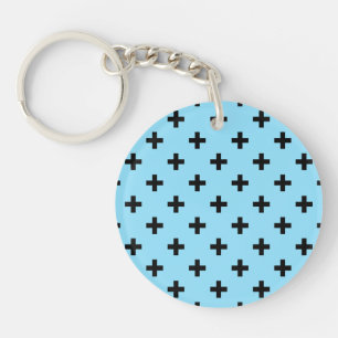 Black polka crosses on baby blue keychain