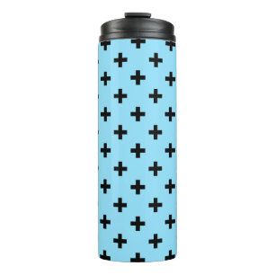 Black polka crosses on baby blue thermal tumbler