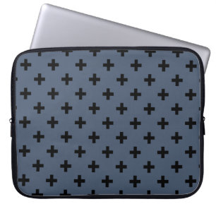 Black polka crosses on blue-grey laptop sleeve