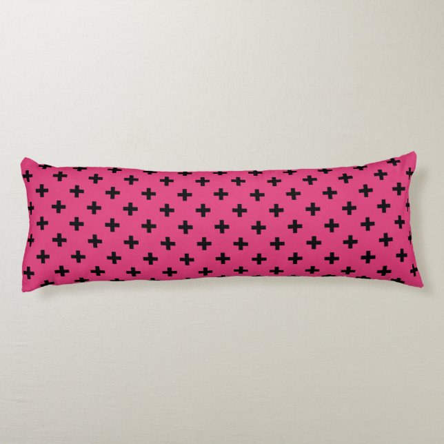 Black polka crosses on fuchsia body pillow (Back)