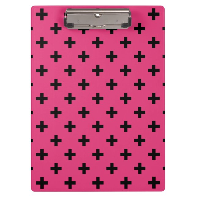 Black polka crosses on fuchsia clipboard (Front)