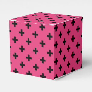 Black polka crosses on fuchsia favor box