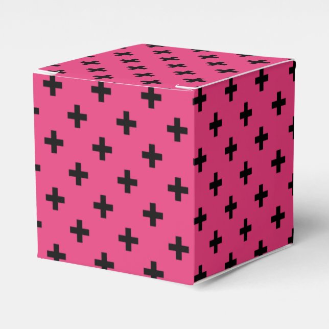 Black polka crosses on fuchsia favor box (Front Side)