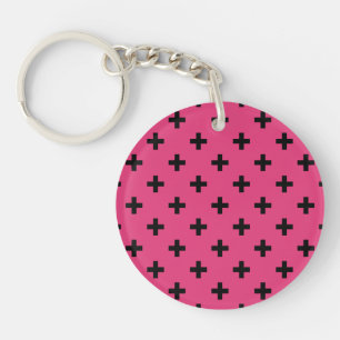Black polka crosses on fuchsia keychain