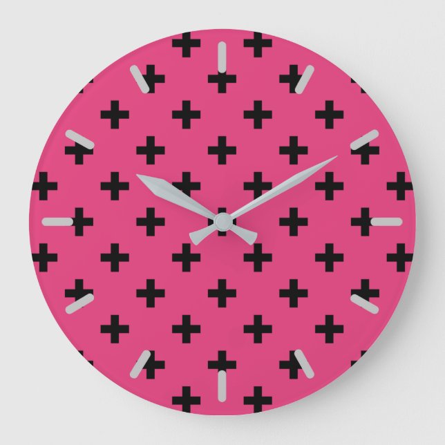 Black polka crosses on fuchsia large clock (Front)