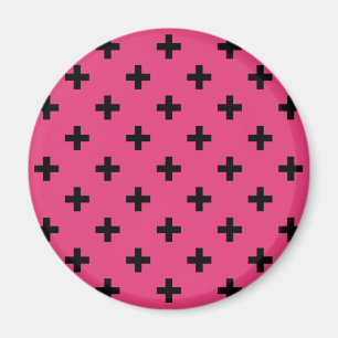 Black polka crosses on fuchsia magnet