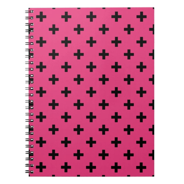 Black polka crosses on fuchsia notebook (Front)