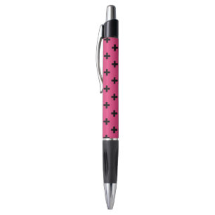Black polka crosses on fuchsia pen