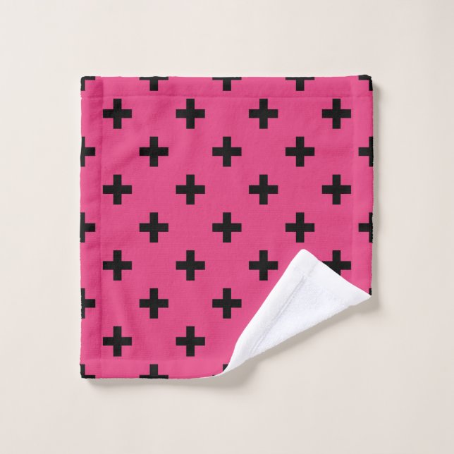 Black polka crosses on fuchsia wash cloth (Wash Cloth)