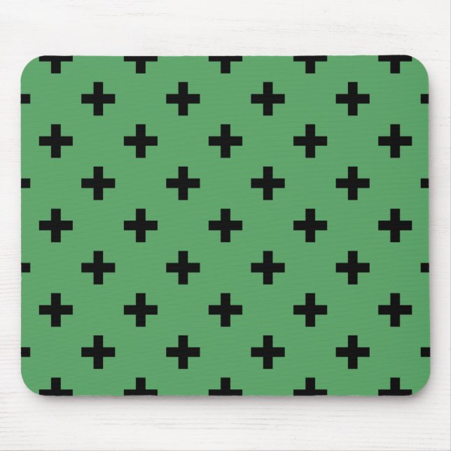 Black polka crosses on green mouse pad (Front)