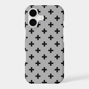 Black polka crosses on grey