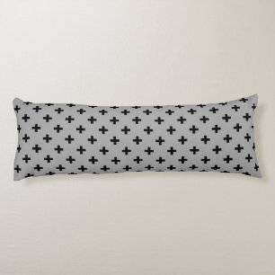 Black polka crosses on grey body pillow