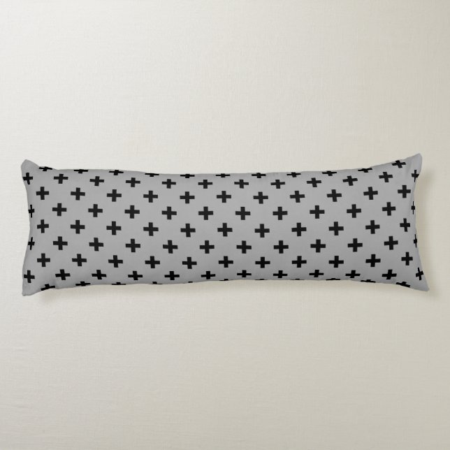 Black polka crosses on grey body pillow (Back)
