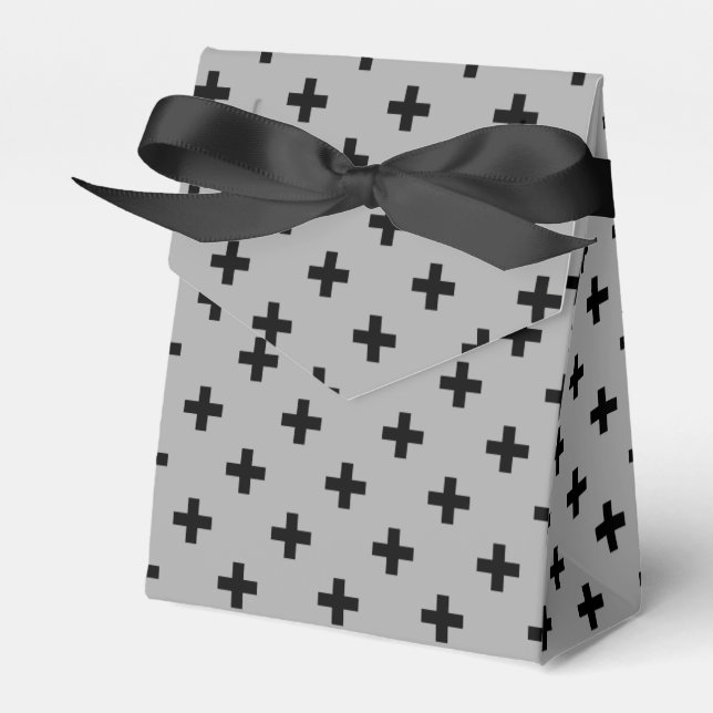 Black polka crosses on grey favor box (Front Side)