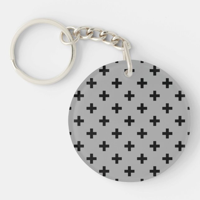 Black polka crosses on grey keychain (Front)