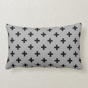 Black polka crosses on grey lumbar pillow