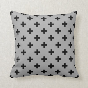 Black polka crosses on grey throw pillow