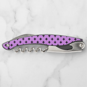 Black polka crosses on lilac corkscrew