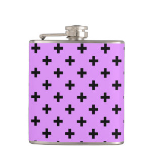 Black polka crosses on lilac hip flask
