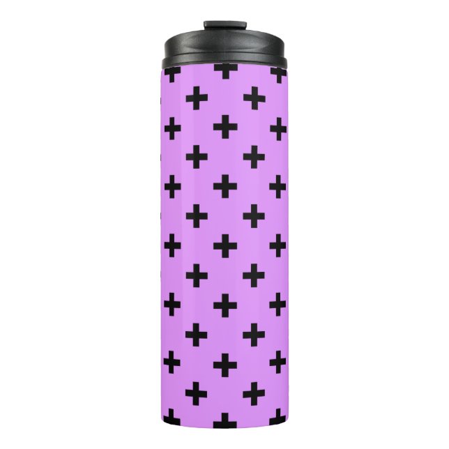 Black polka crosses on lilac thermal tumbler (Front)