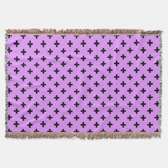 Black polka crosses on lilac throw blanket (Front)