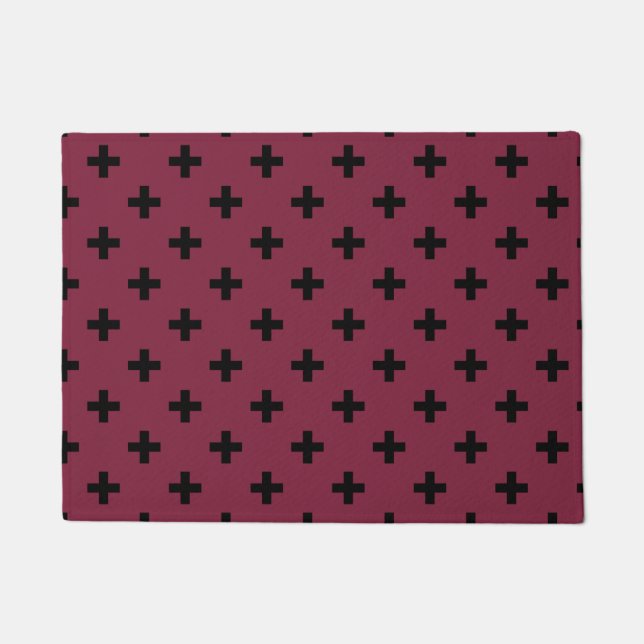 Black polka crosses on mulberry doormat (Front)
