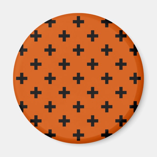 Black polka crosses on orange magnet (Front)