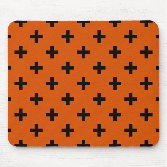 Black polka crosses on orange mouse pad (Front)