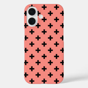 Black polka crosses on peach iPhone 16 case