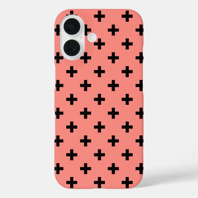 Black polka crosses on peach Case-Mate iPhone case (Back)