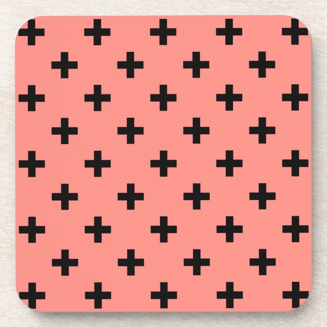 Black polka crosses on peach coaster (Front)