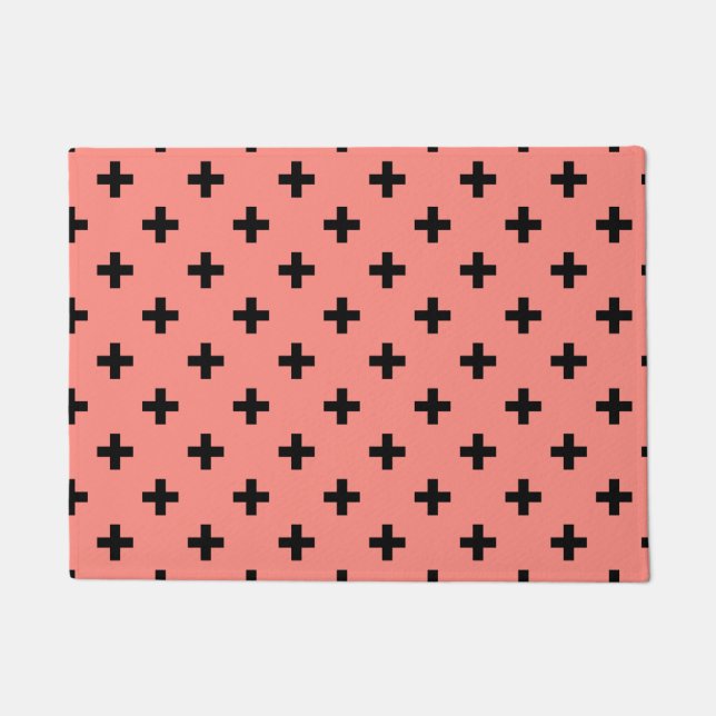 Black polka crosses on peach doormat (Front)