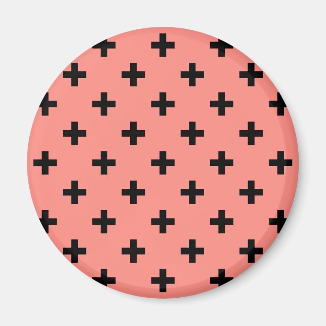 Black polka crosses on peach magnet (Front)