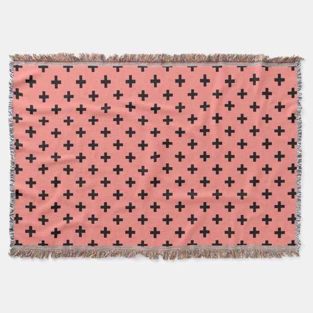 Black polka crosses on peach throw blanket (Front)