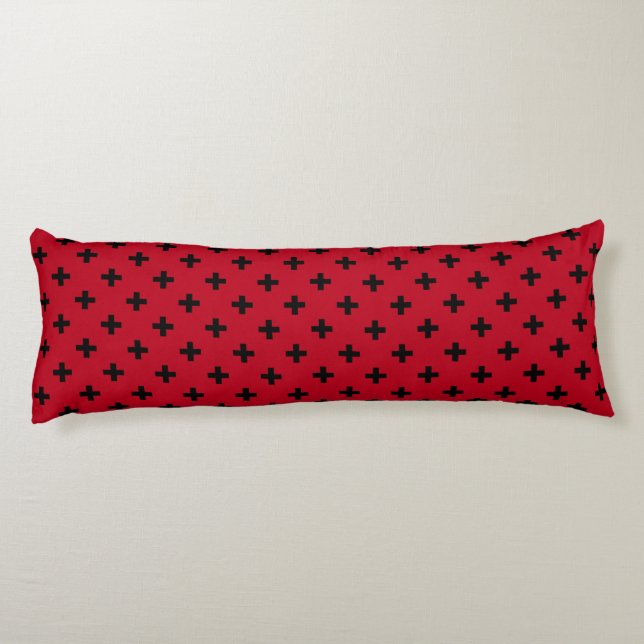 Black polka crosses on red body pillow (Back)