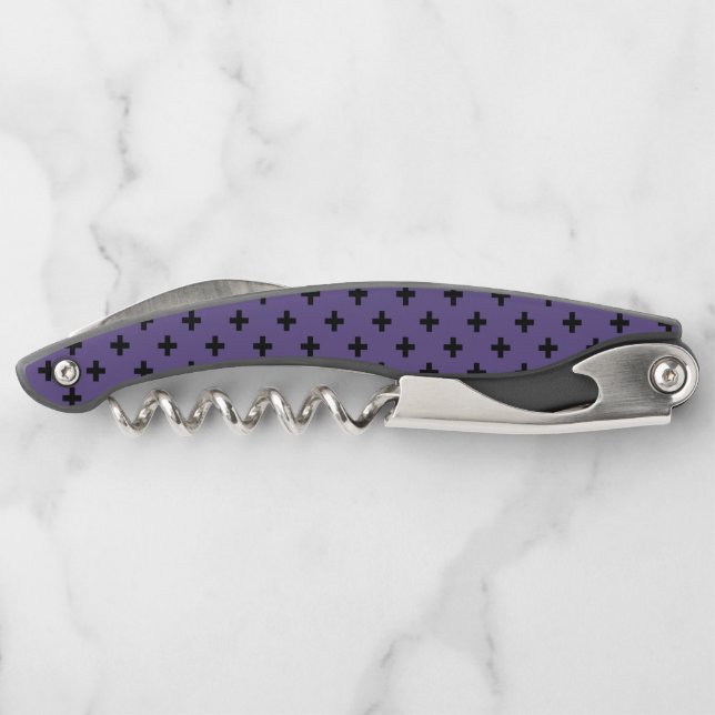Black polka crosses on ultra violet corkscrew (Back)