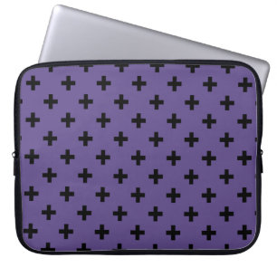 Black polka crosses on ultra violet laptop sleeve