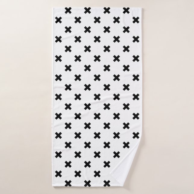Black polka crosses on white bath towel (Bath Towel)