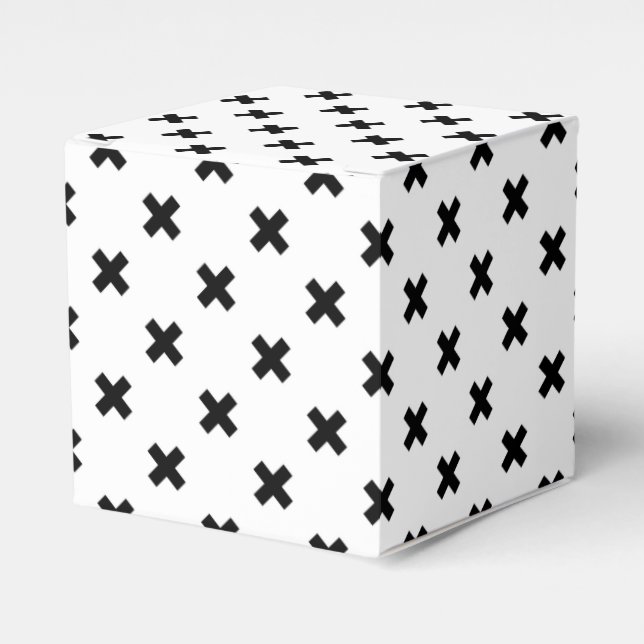 Black polka crosses on white favor box (Front Side)
